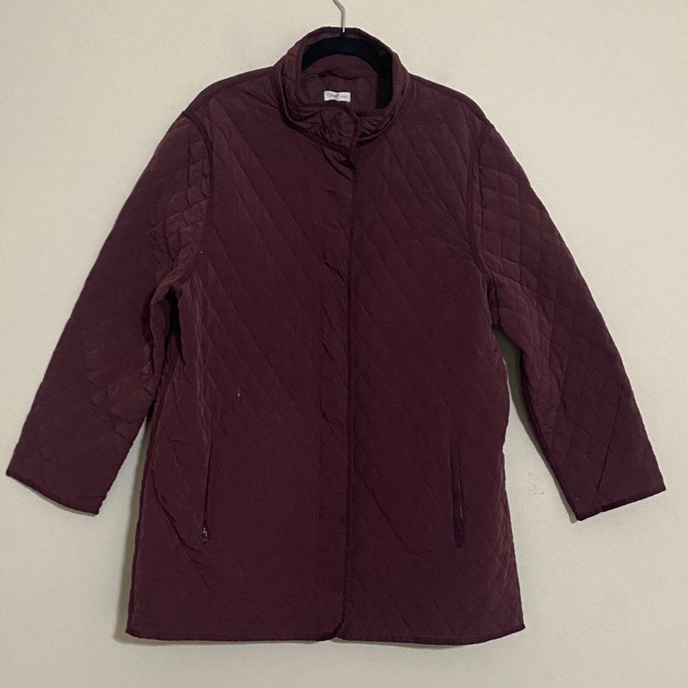 Garnet Hill Women's Quilted Burgundy Jacket coat 18 full zip cozy casual office
